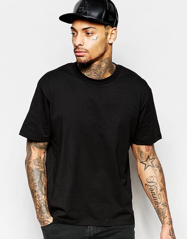 Asos T-shirt In Boxy Cropped Fit In Heavyweight Jersey In Black - Black