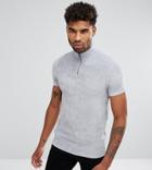 Asos Tall T-shirt In Towelling With Zip Neck - Gray