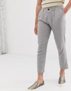 Asos Design Cigarette Pants With Pleats In Charcoal Linen - Gray