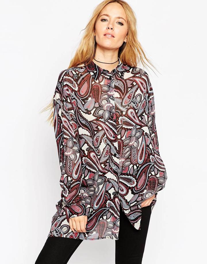 Asos Oversize Blouse In Fall Paisley Print - Multi