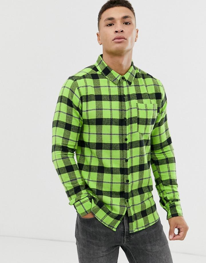 Soul Star Check Shirt In Lime Green