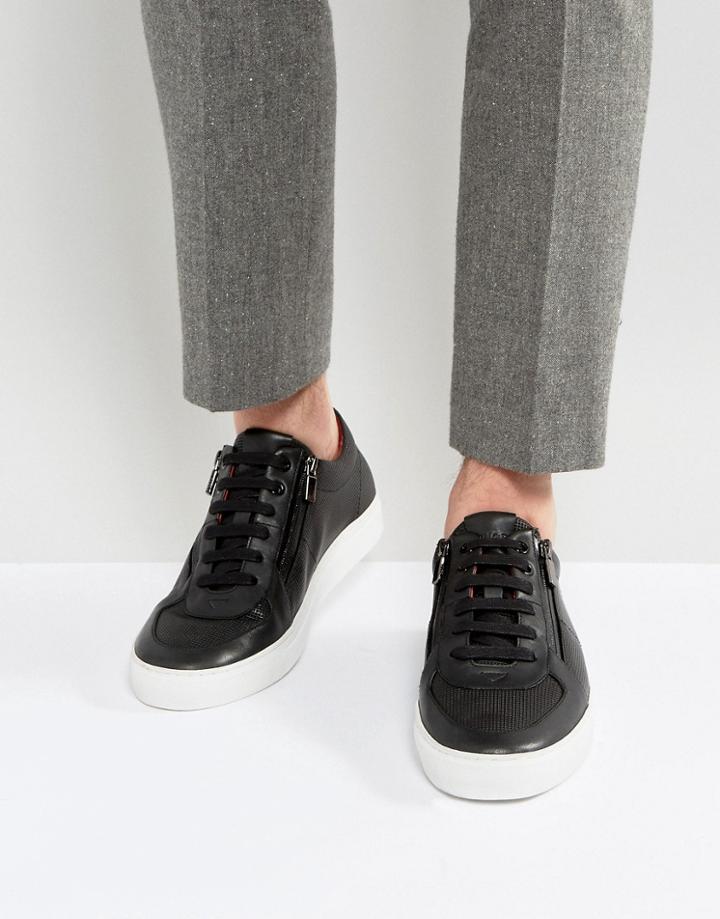 Hugo By Hugo Boss Embossed Leather Zip And Lace Sneakers Black - Black