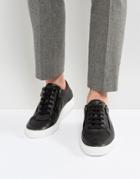 Hugo By Hugo Boss Embossed Leather Zip And Lace Sneakers Black - Black