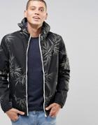 Element Alder Jacket With Hood In Black Leaf Print - Black