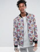 Reclaimed Melton Bomber Jacket In Floral Print - Gray