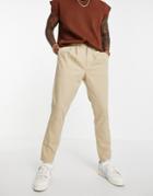 Asos Design Cigarette Chinos With Pleats In Beige-neutral