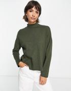 Whistles High Neck Relaxed Jersey Top In Khaki-green