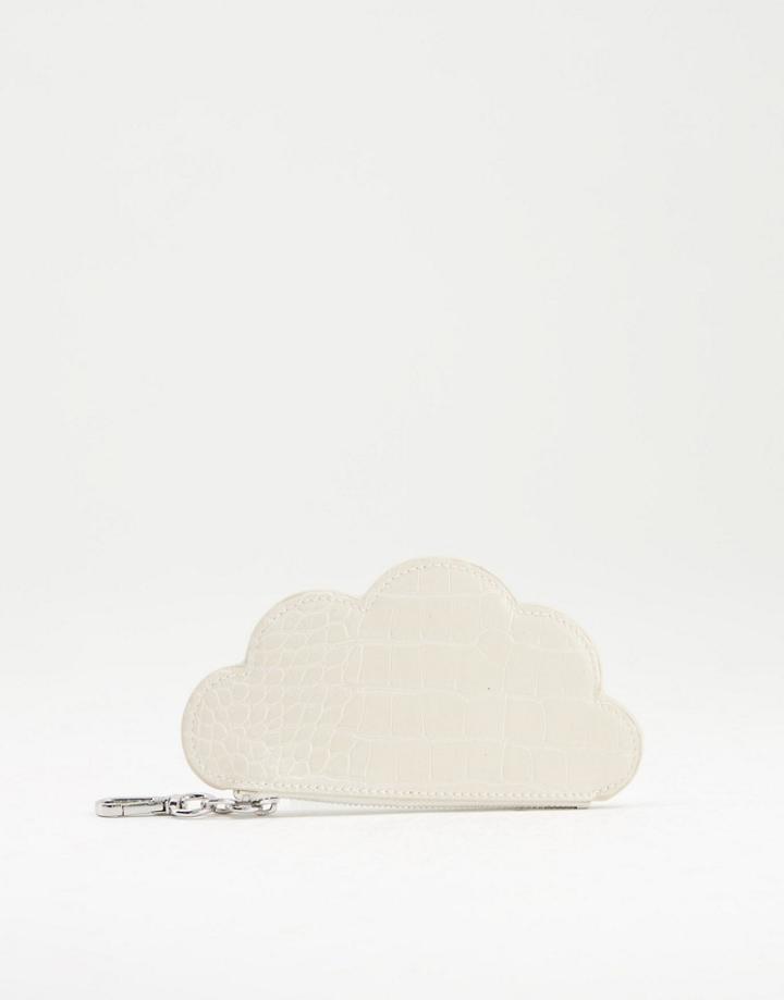 Monki Cloud Faux Croc Card Holder Case In Off White