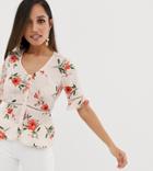 Fashion Union Petite Button Front Top With Ladder Detail In Ditsy Floral - Pink