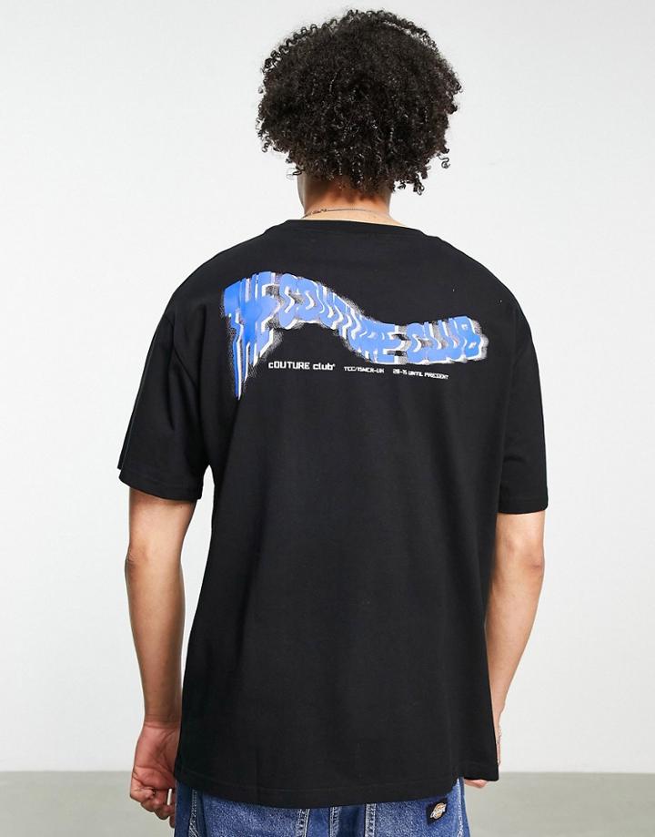 The Couture Club Oversized T-shirt In Black With Neon Green Placement Print