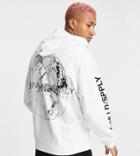 Asos Unrvlld Spply Oversized Hoodie With Toggle Detail And Multi Reflective Logo And Earth Graphic Prints In White