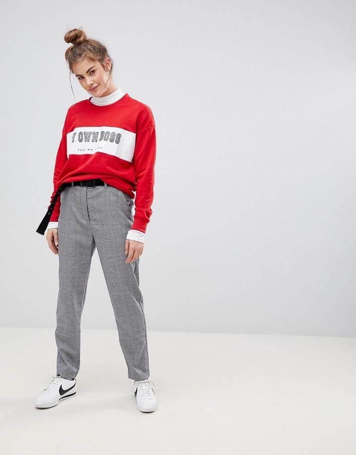 Pull & Bear Mini Check Peg Leg Pants - Gray