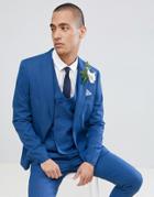 Asos Design Wedding Skinny Suit Jacket In Blue Micro Texture - Blue