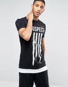 Asos Super Longline T-shirt With Splatter Flag Print And Hem Extender - Black