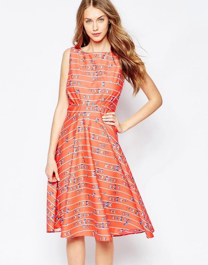 Trollied Dolly Royally Retro Dress - Coral Stripe