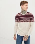 Asos Design Lambswool Blend Fairisle Sweater In Beige-cream
