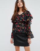 Influence Button Front Floral Ruffle Blouse - Multi