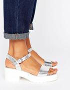 London Rebel Chunky Low Sandal - Silver