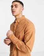 Asos Design Slim Oxford Shirt In Tan-brown