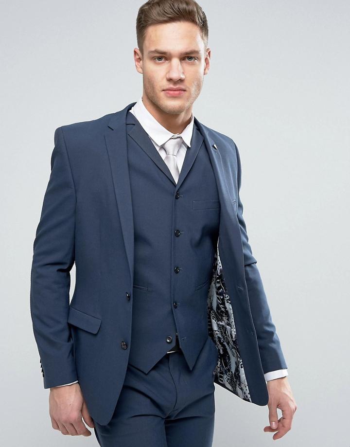 Asos Wedding Super Skinny Suit Jacket In Petrol Blue With Feather Lining - Blue