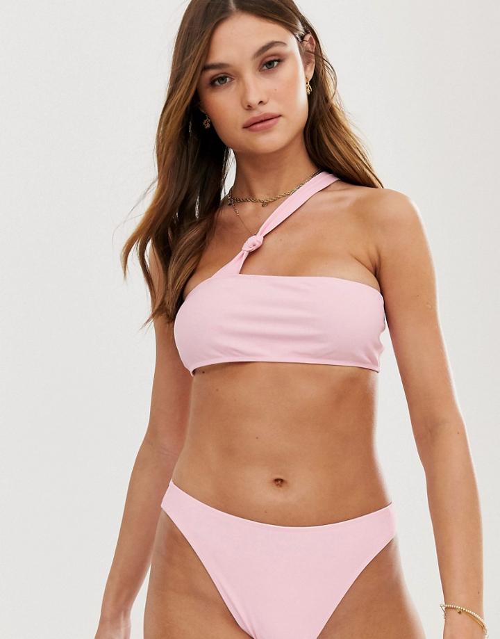 Unique21 Rib Fabric Knot Detail High Leg Bikini Bottoms-pink