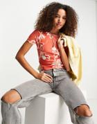 Topshop Spray Flower T-shirt In Red