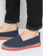 Asos Espadrilles In Navy Faux Suede With Contrast Red Sole - Navy