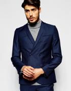 Noak Textured Double Breasted Suit Jacket In Skinny Fit - Navy
