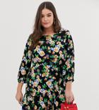 Simply Be Wrap Shift Dress In Black Floral - Multi