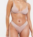 South Beach Exclusive V High Leg Bikini Bottom In Pink Glitter - Pink