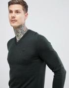 Fred Perry V-neck Merino Knitted Sweater In Green - Green