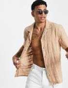 River Island Short Sleeve Revere Shirt In Beige-neutral