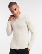 Asos Design Muscle Fit Turtleneck Sweater In Oatmeal-neutral