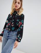 Glamorous Rose Print Blouse-black