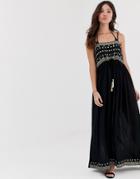 Anmol Maxi Stapless Beach Dress With Gold Applique - Navy