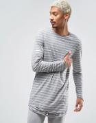 Asos Stripe Longline Long Sleeve T-shirt With Side Zips And Curve Hem