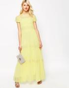 Needle & Thread Chiffon Lace Gown Maxi Dress - Lemon