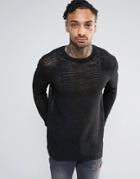 Asos Midweight Textured Mesh Sweater - Black