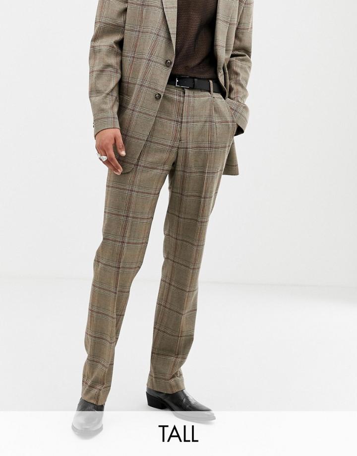 Collusion Tall Suit Pants In Brown Window Pane Check - Brown