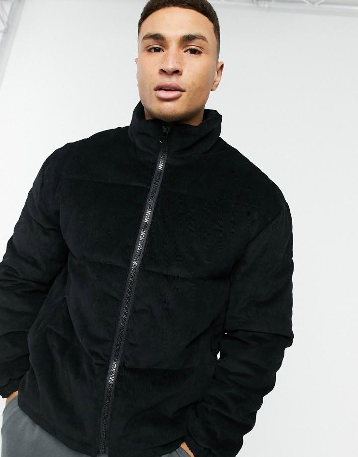 New Look Puffer Jacket In Black Corduroy
