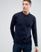 Jack & Jones Premium Long Sleeve Polo In Texture - Navy