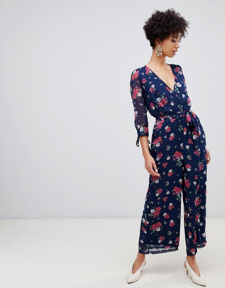 Vero Moda 3/4 Length Floral Jumpsuit - Navy