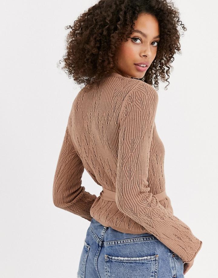 Asos Design Pointelle Wrap Sweater-cream