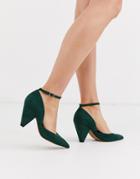 Asos Design Speak Out Pointed Mid-heels In Forest Green