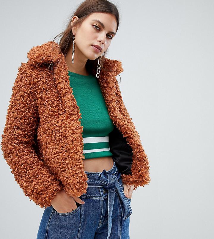 River Island Borg Jacket In Tan - Tan