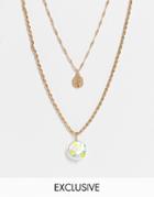 Reclaimed Vintage Inspired Multirow Necklace With Lemon Faux Pearl Charm In Gold