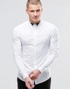 Asos Skinny Shirt In White With Contrast Wing Collar And Long Sleeves - White