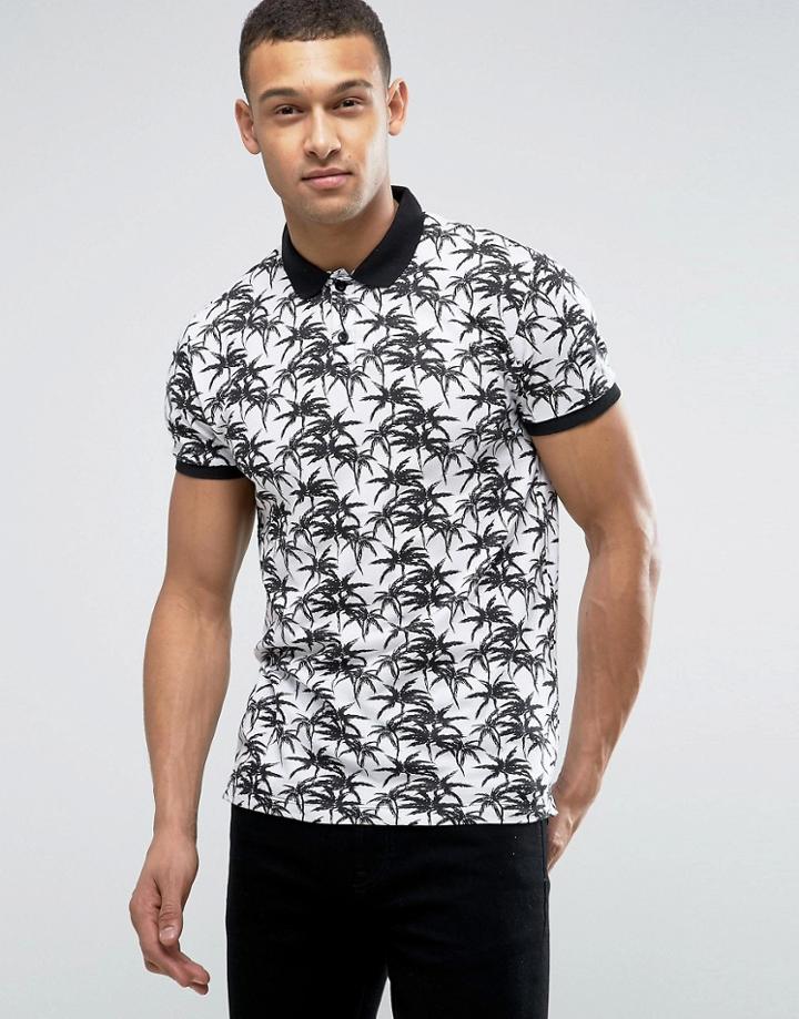 D-struct Palm Print Polo - Black