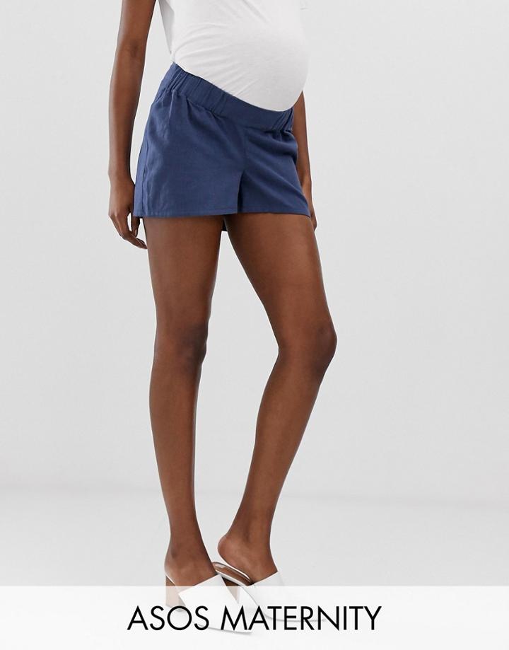 Asos Design Maternity Easy Casual Short With Exposed Zip With Under The Bump Waistband - Navy