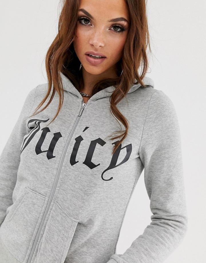 Juicy Couture Gothic Logo Zip Through Hoodie-gray